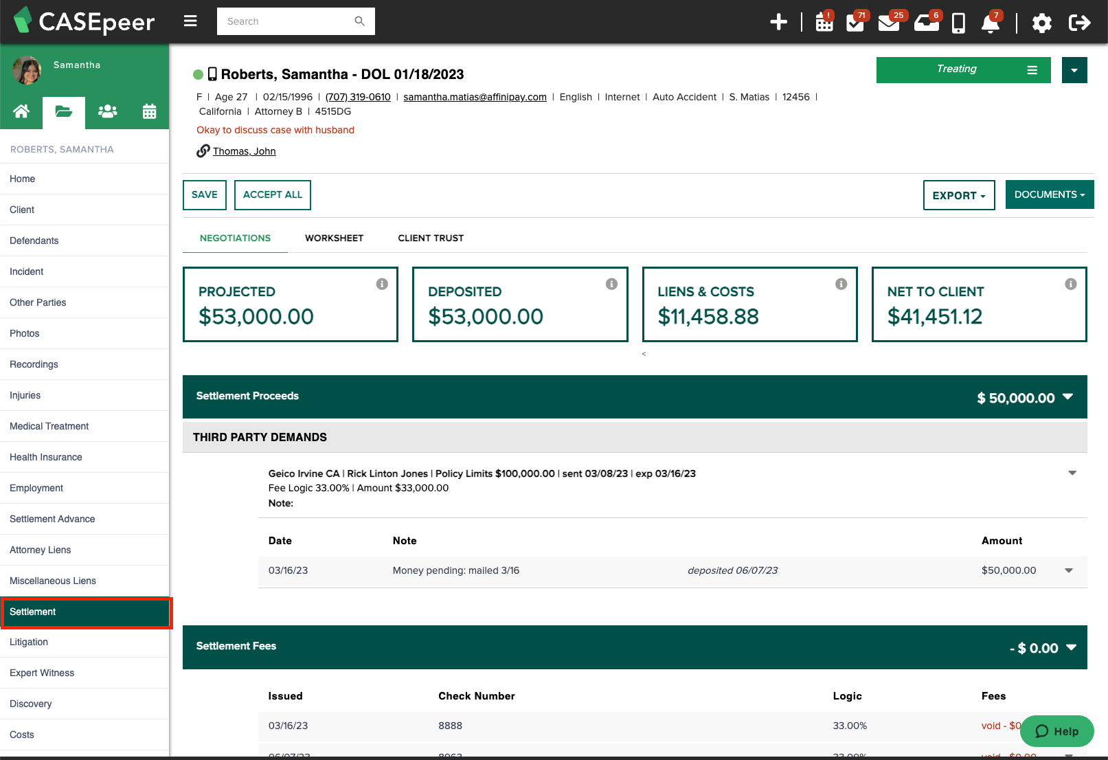 Take Fees on a Settlement Check – CASEpeer