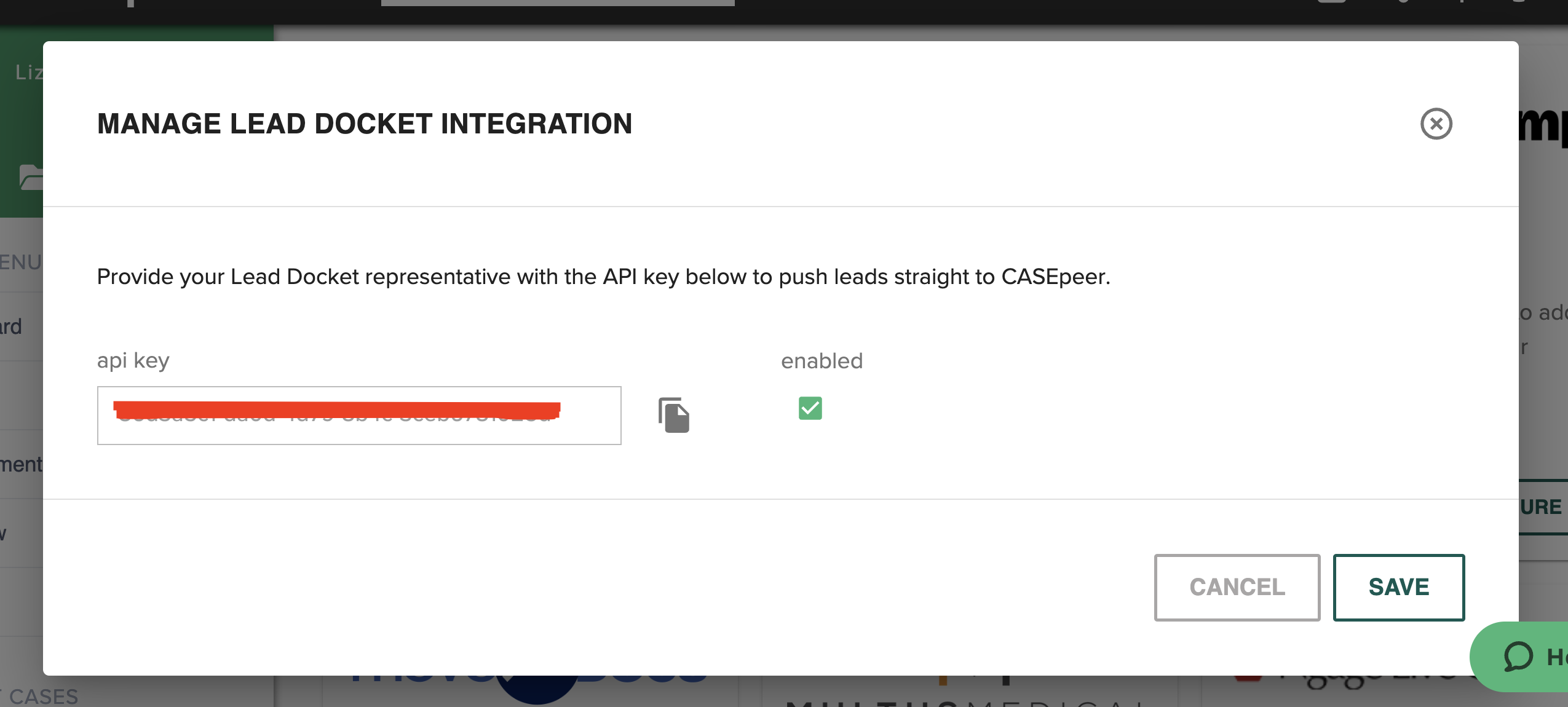 Activate the Lead Docket Integration CASEpeer
