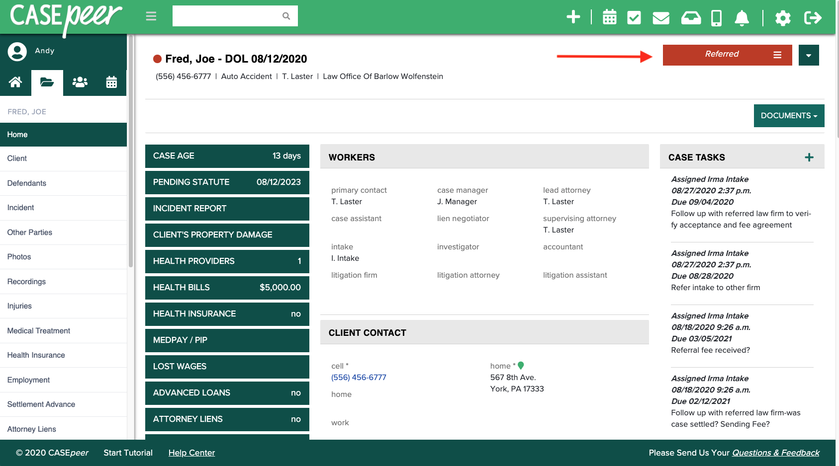 Add Fees for a Referred Out Case CASEpeer