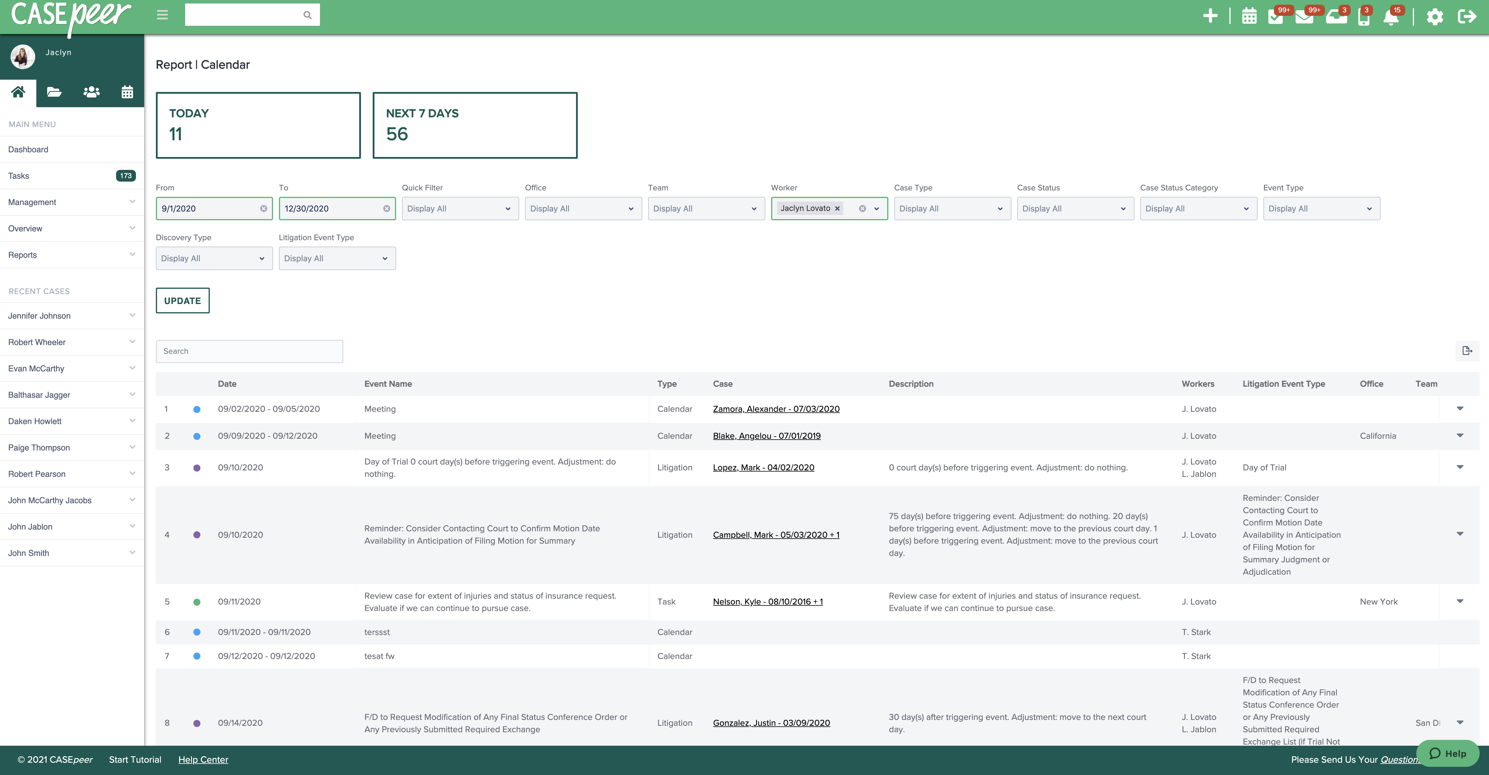 Calendar Report – CASEpeer