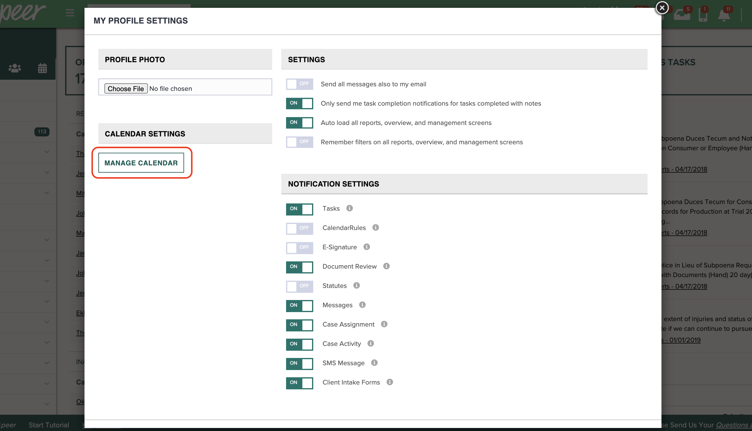 Reset Calendar Link CASEpeer