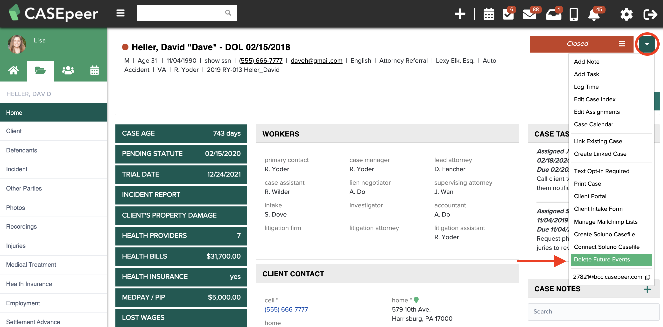 Delete Future Events For Closed Cases CASEpeer