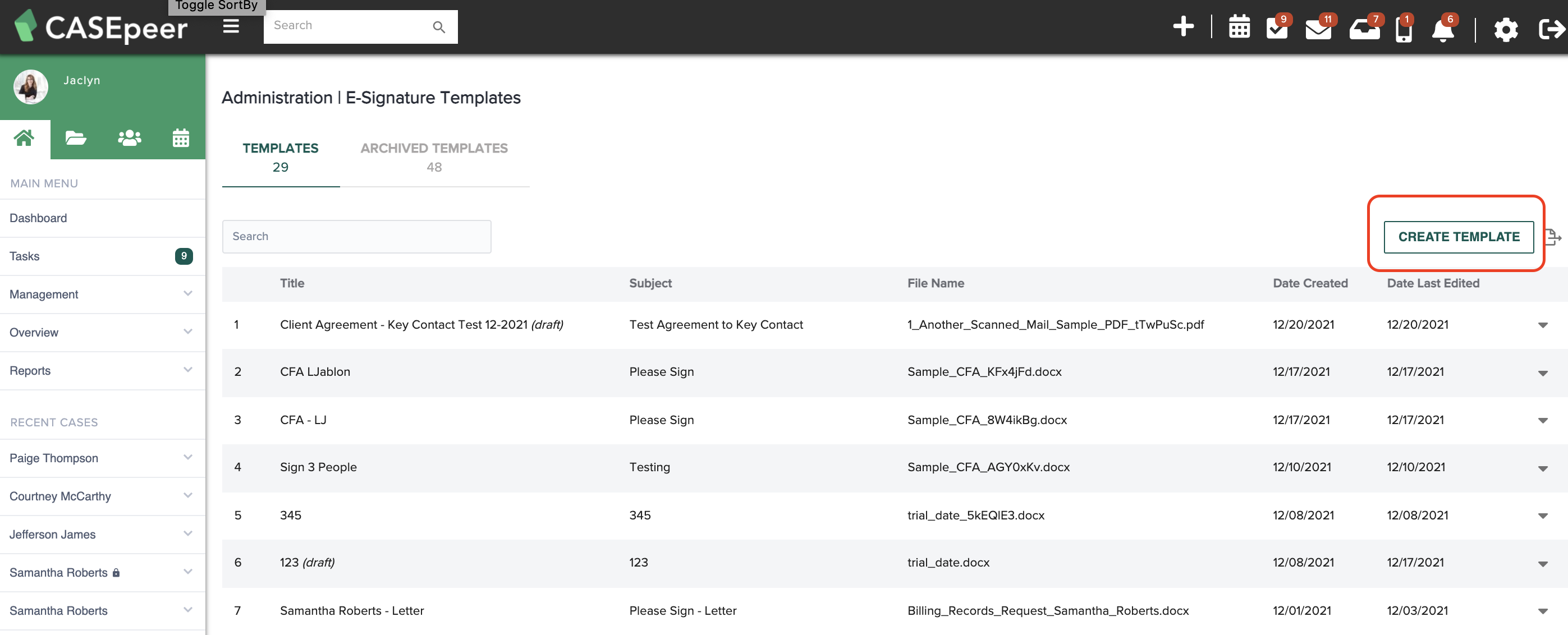 Create an ESignature Template CASEpeer