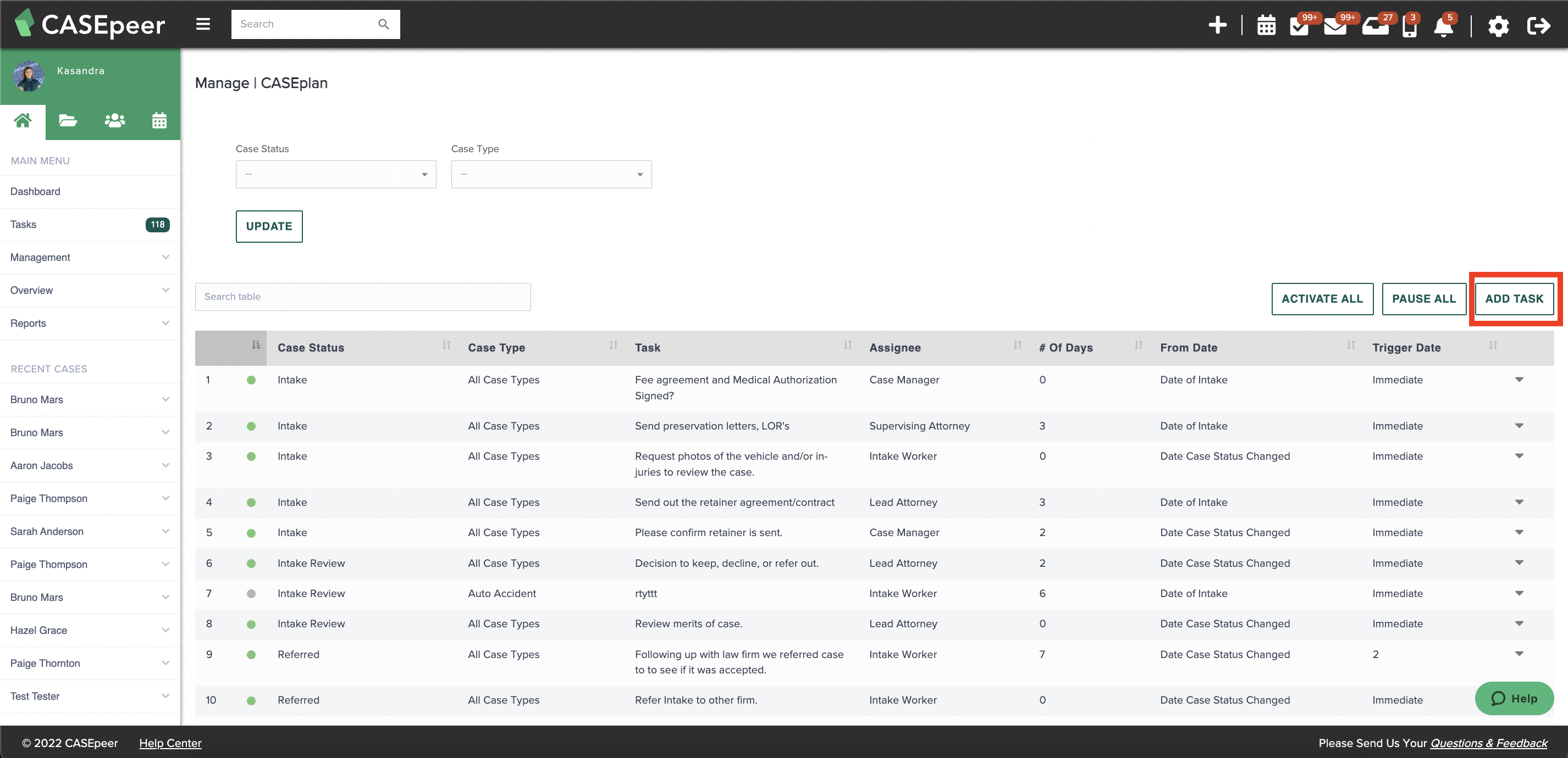 Add a New CASEplan Task – CASEpeer